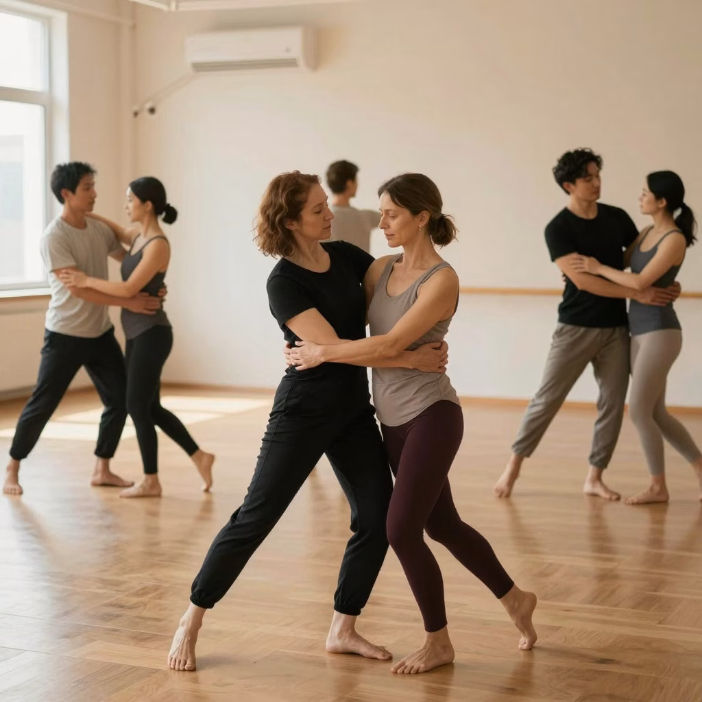 Séance de danse-thérapie en groupe pour patients fibromyalgiques - mouvement collectif et thérapeutique