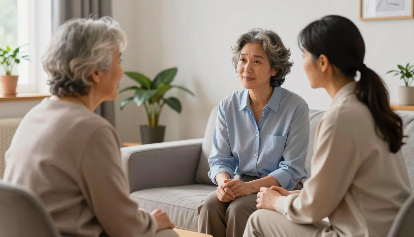 Psychologue accompagnant une residente agee en EHPAD a Martigues, entretien de soutien psychologique